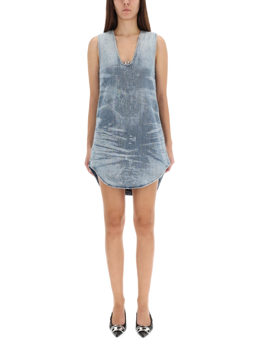 Deep-V Denim Mini Dress