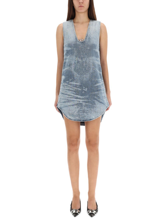 Deep-V Denim Mini Dress
