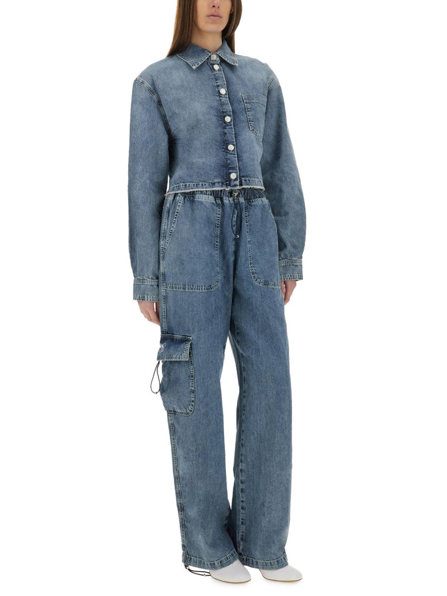 Cropped Denim Jacket in Mid Blue