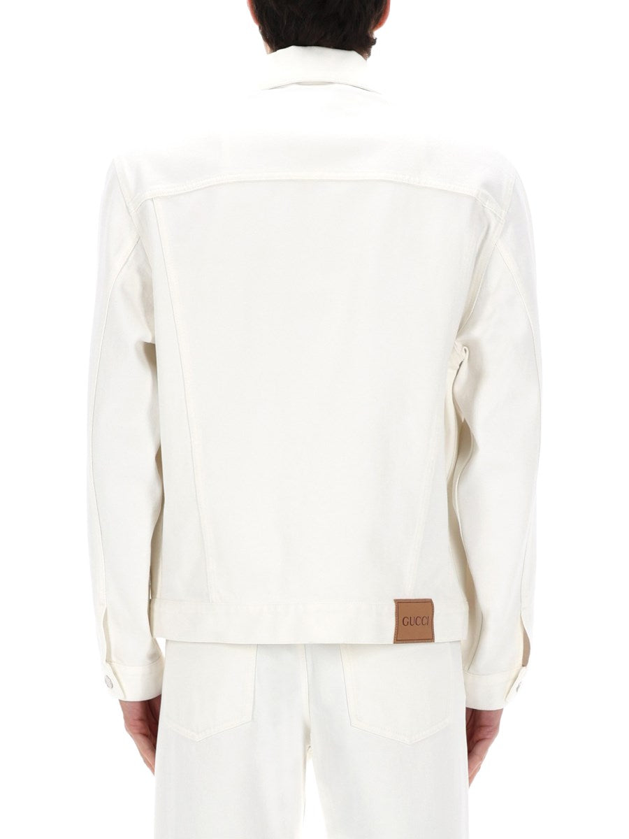 Denim Jacket With Horsebit Detail White