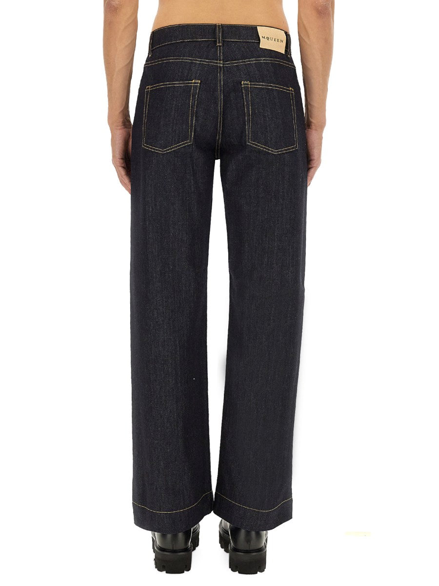 Wide Jeans with Contrast Stitching