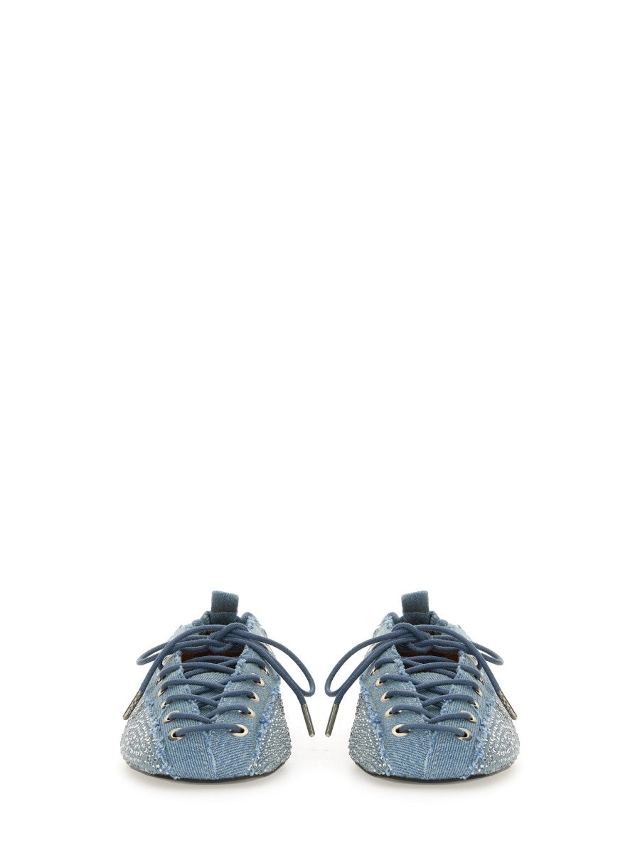 Lace-Up Ballerina in Denim