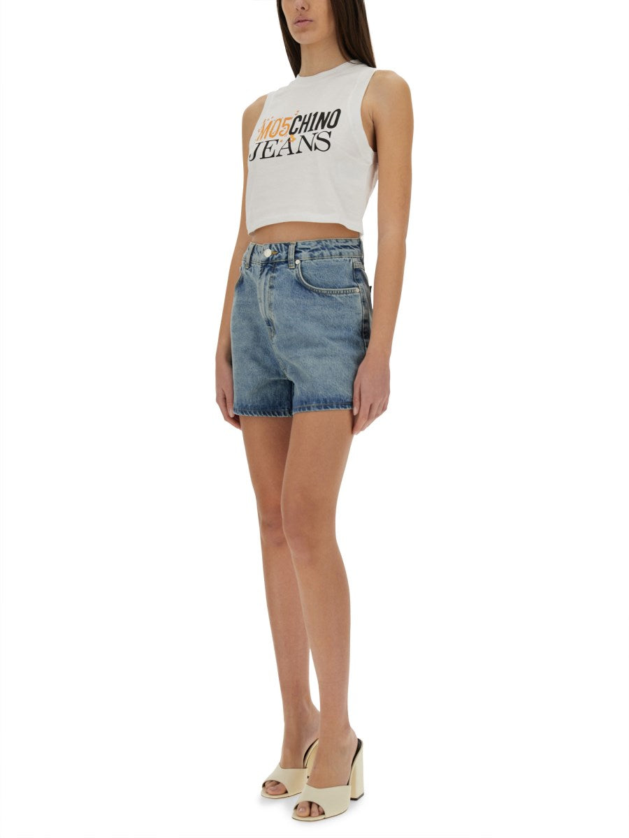 High-Rise Denim Shorts in Light Blue