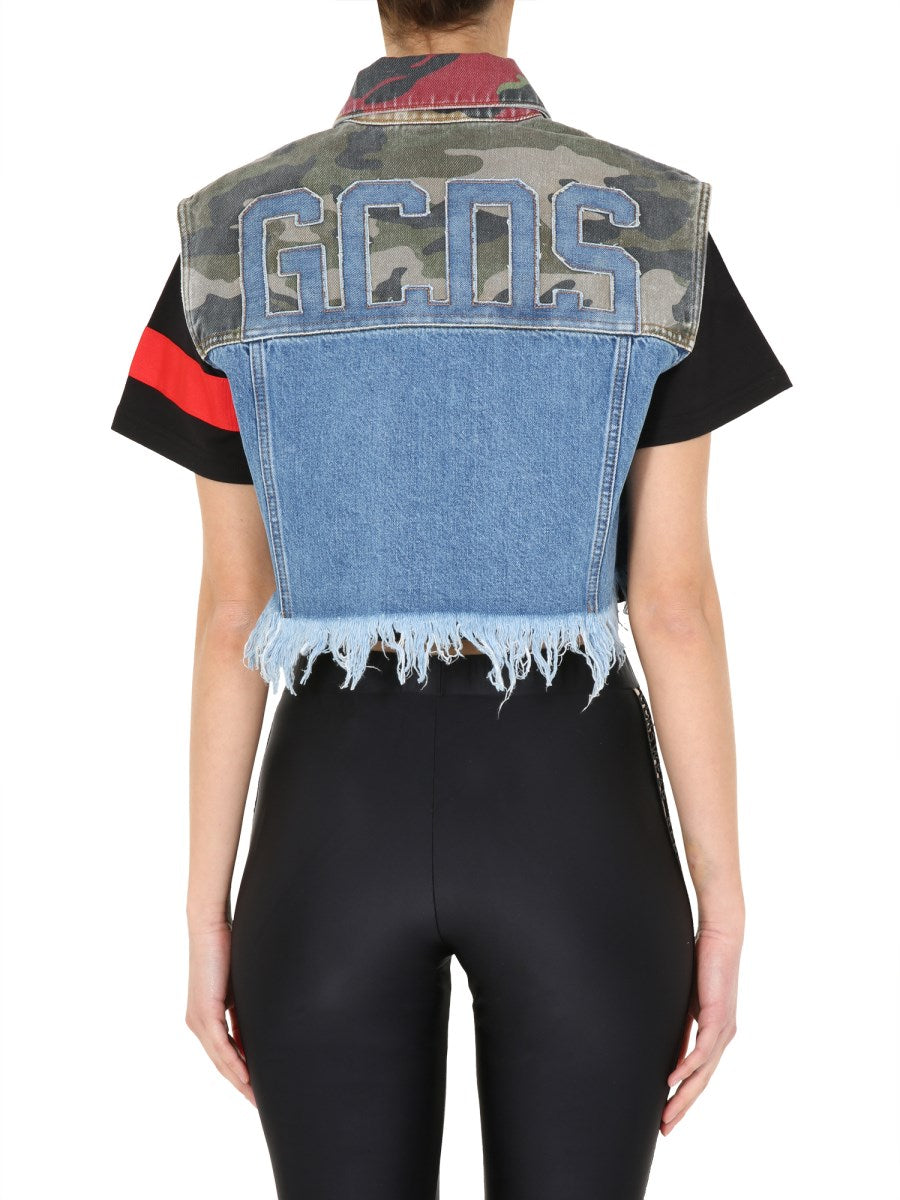 Cropped Patchwork Denim Vest