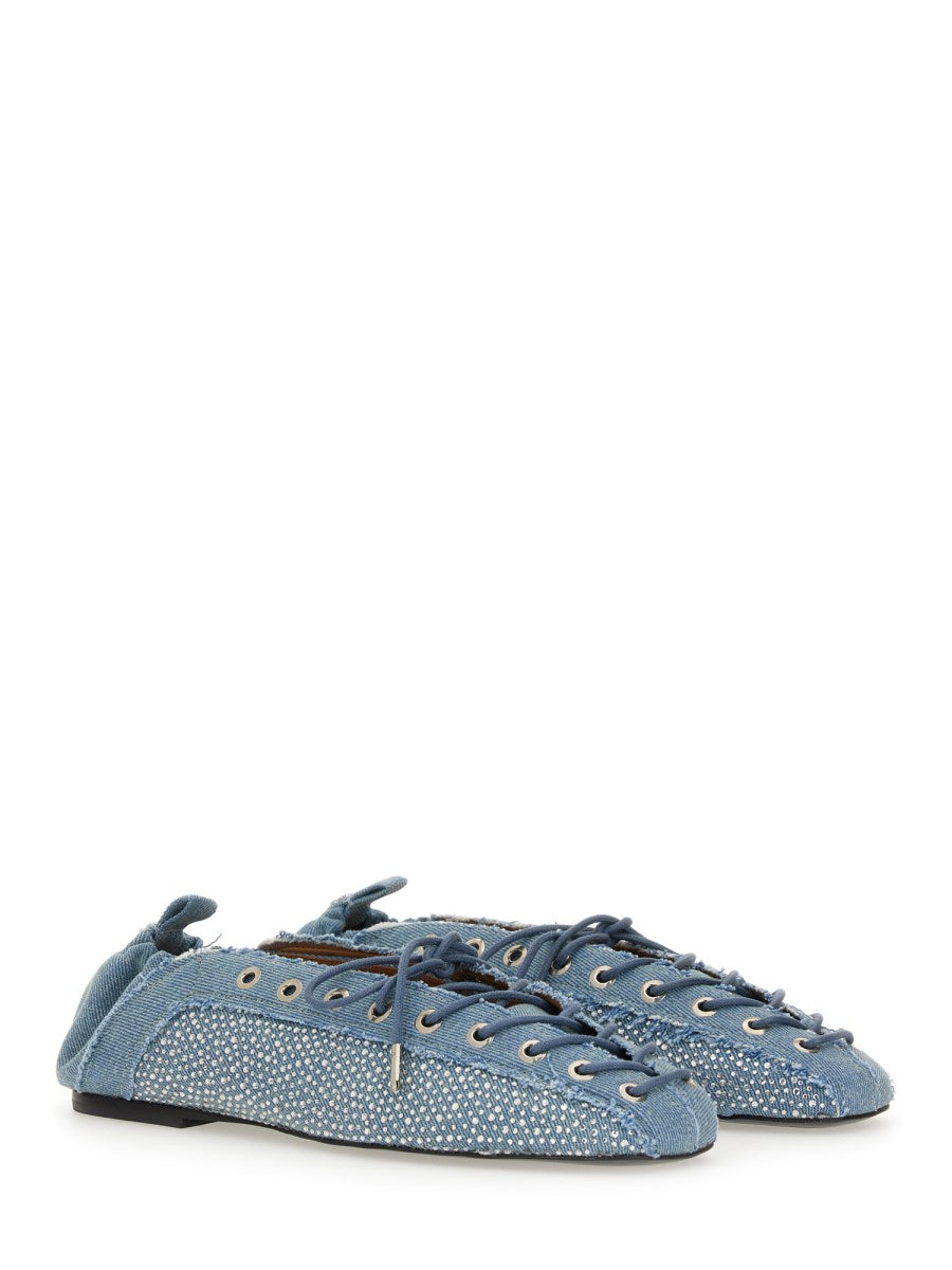 Lace-Up Ballerina in Denim