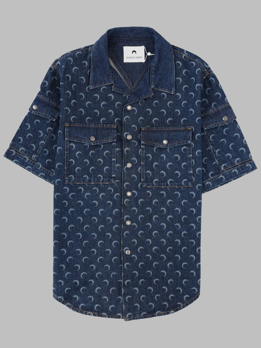 Marine Serre Denim Shirt With All-Over Print, view 3