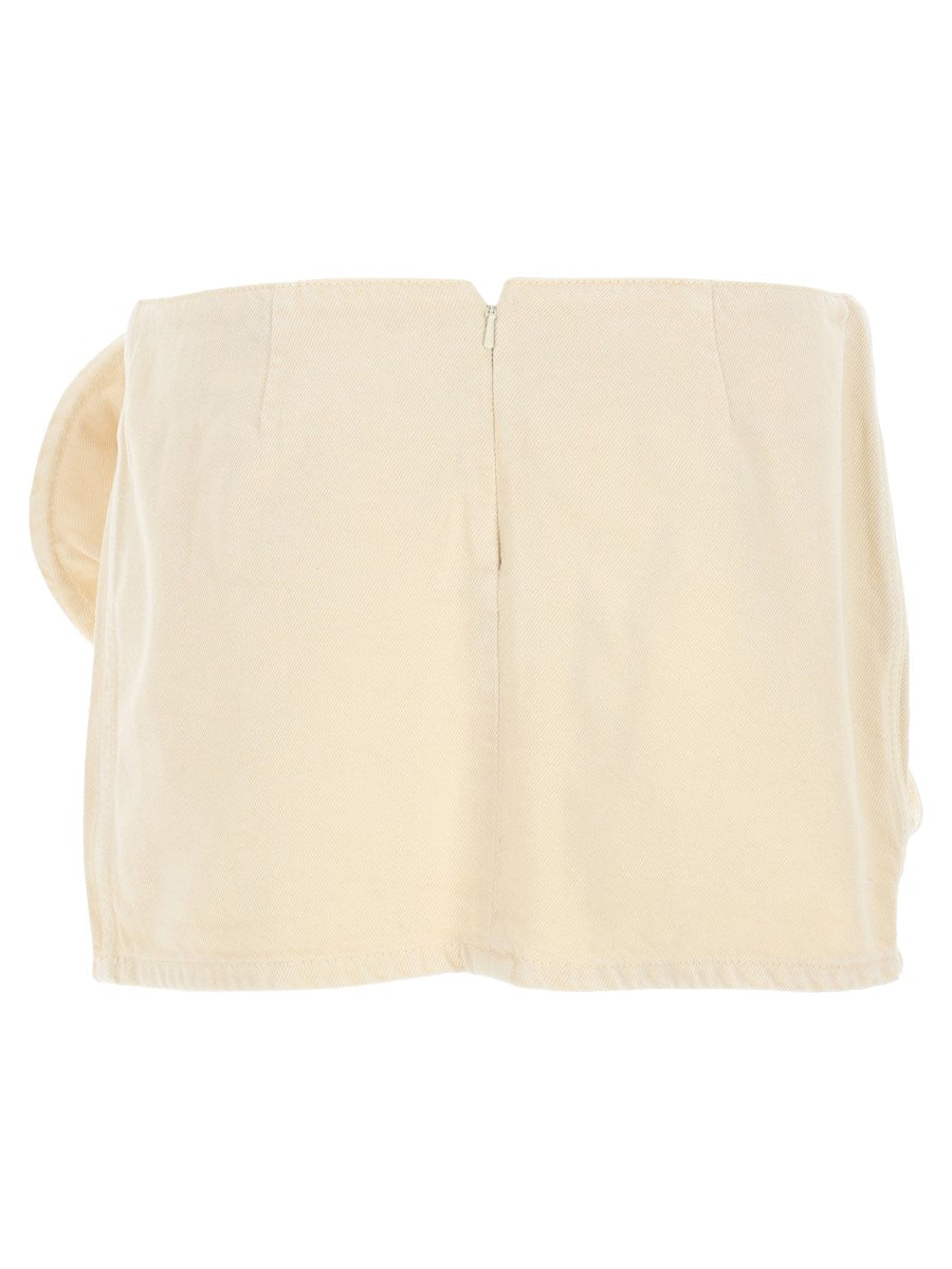 Rose Wrap Mini Skirt in Beige Denim
