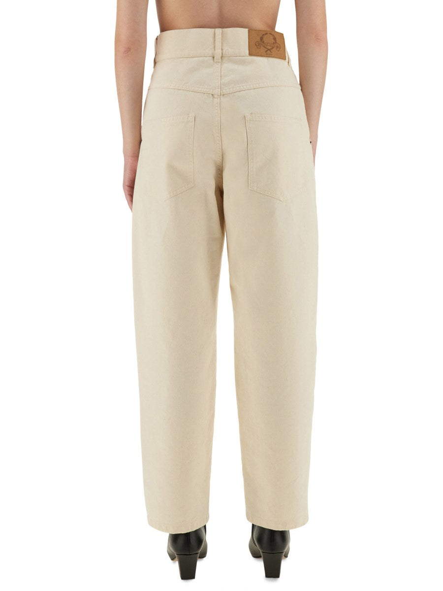 Straight Jeans with Button Fly in Cream