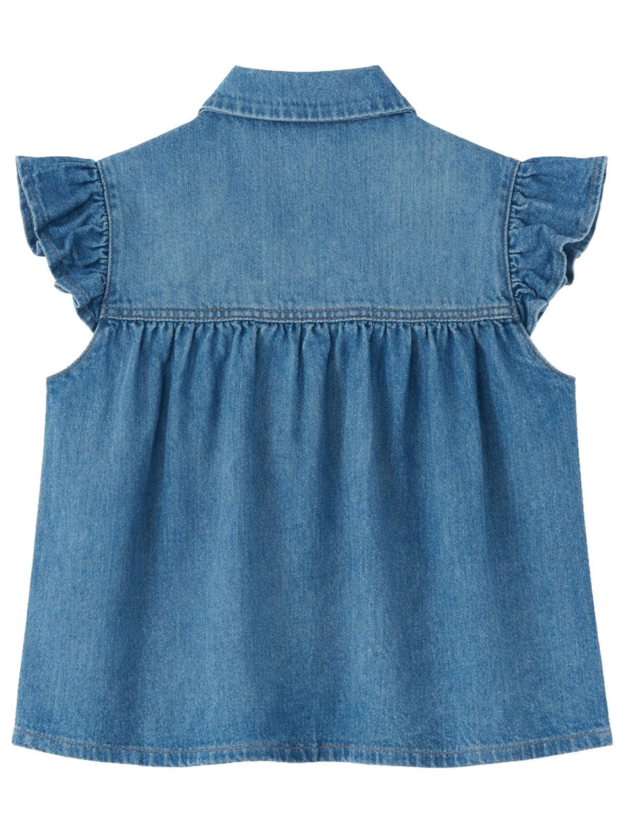 Sleeveless Denim Top With Collar