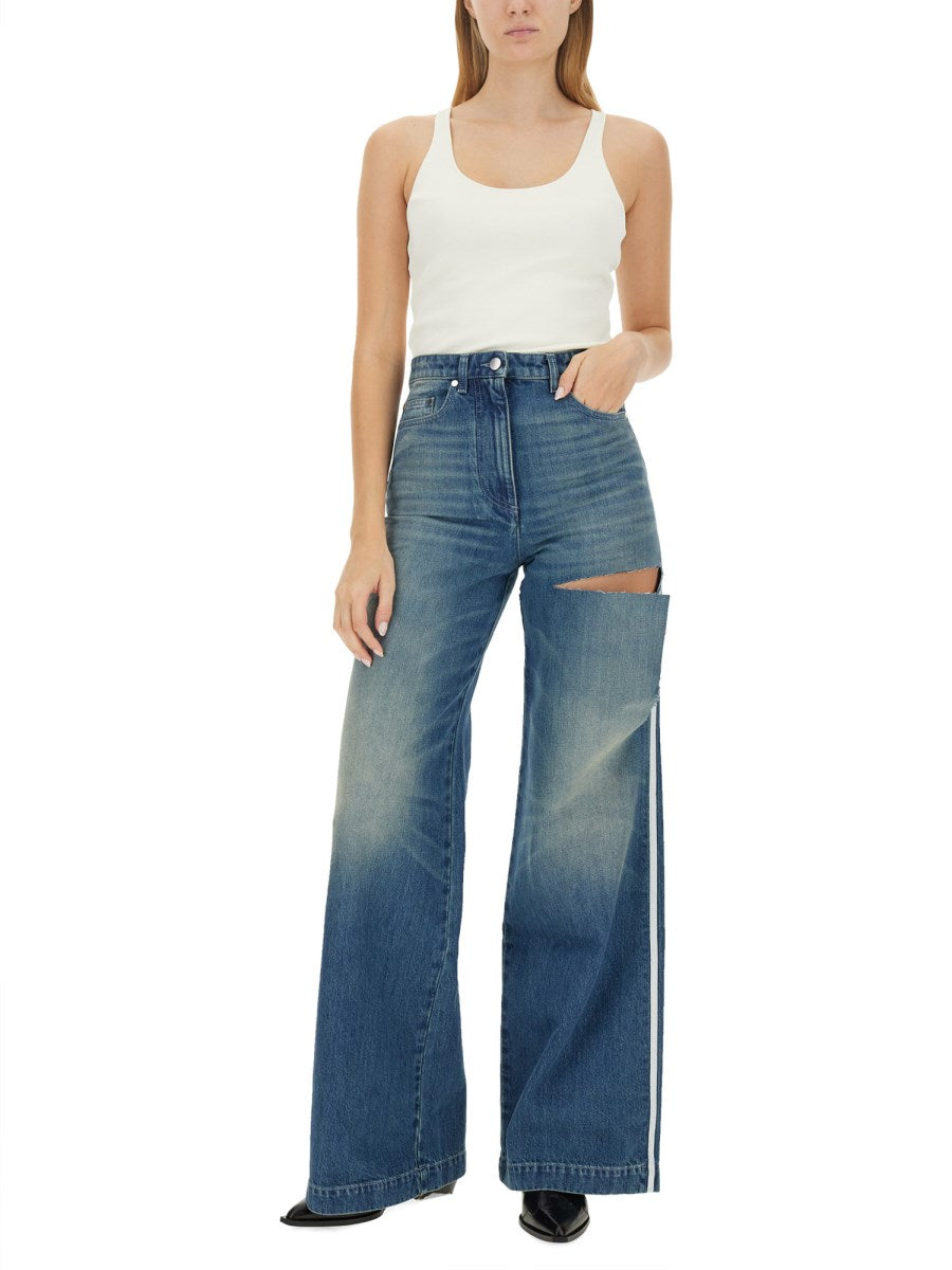 Wide Jeans with Side Stripe and Thigh Slit