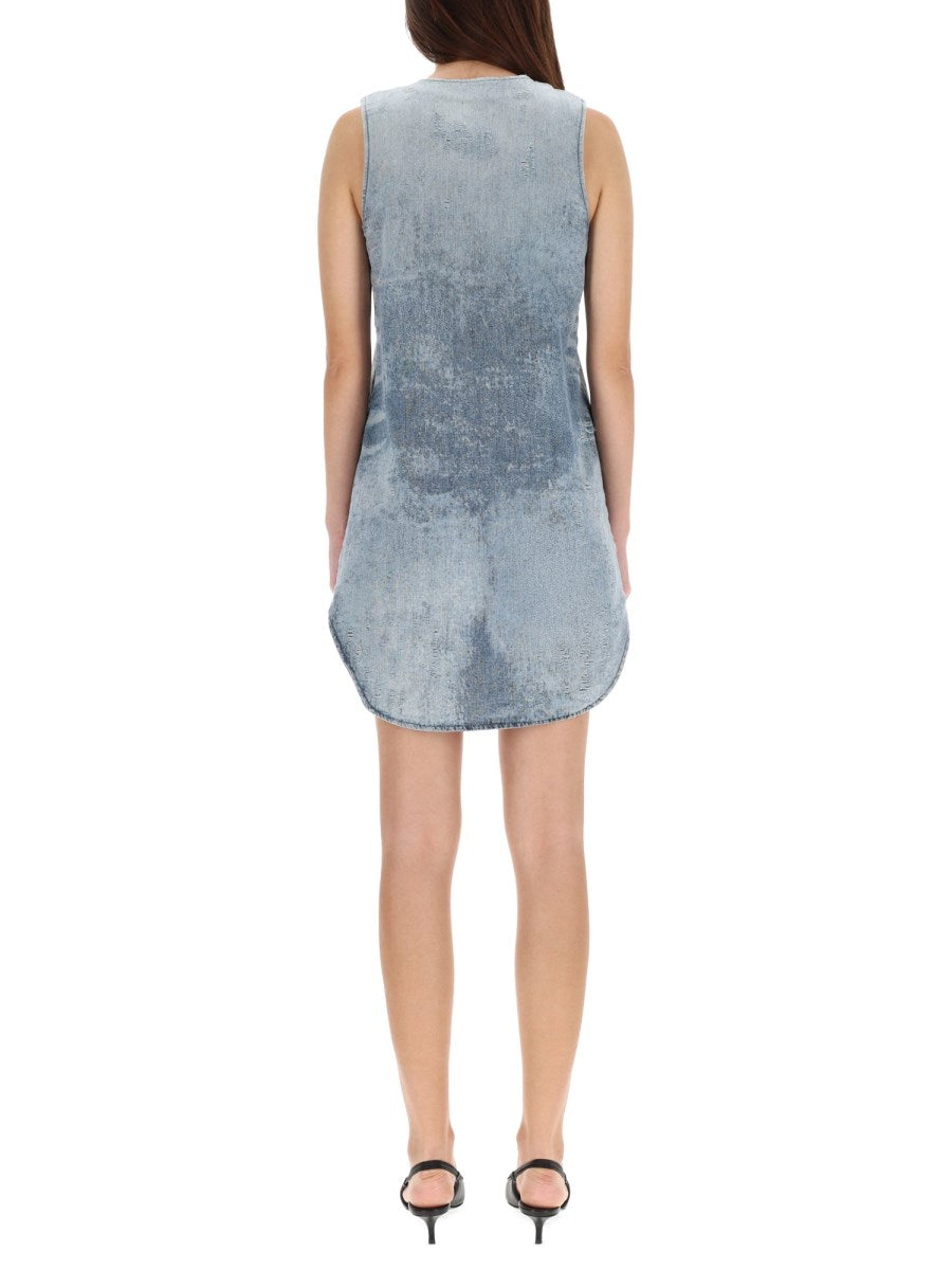 Deep-V Denim Mini Dress