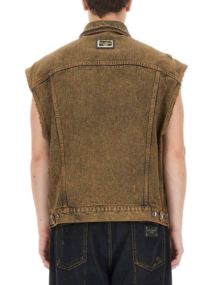 Overdyed Denim Vest in Rust