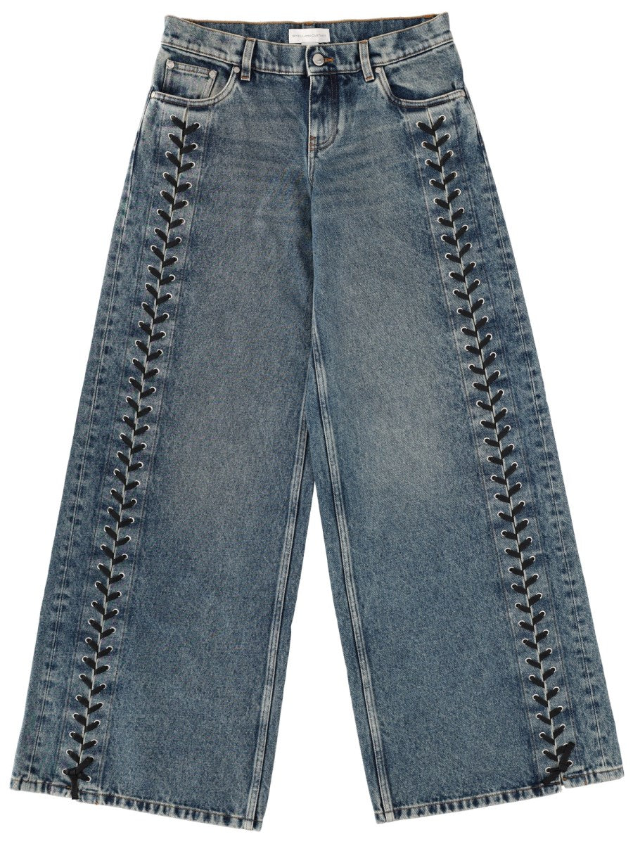 Lace-Up Wide-Leg Jeans