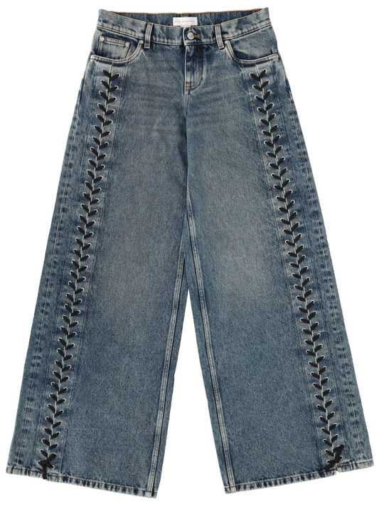 Lace-Up Wide-Leg Jeans