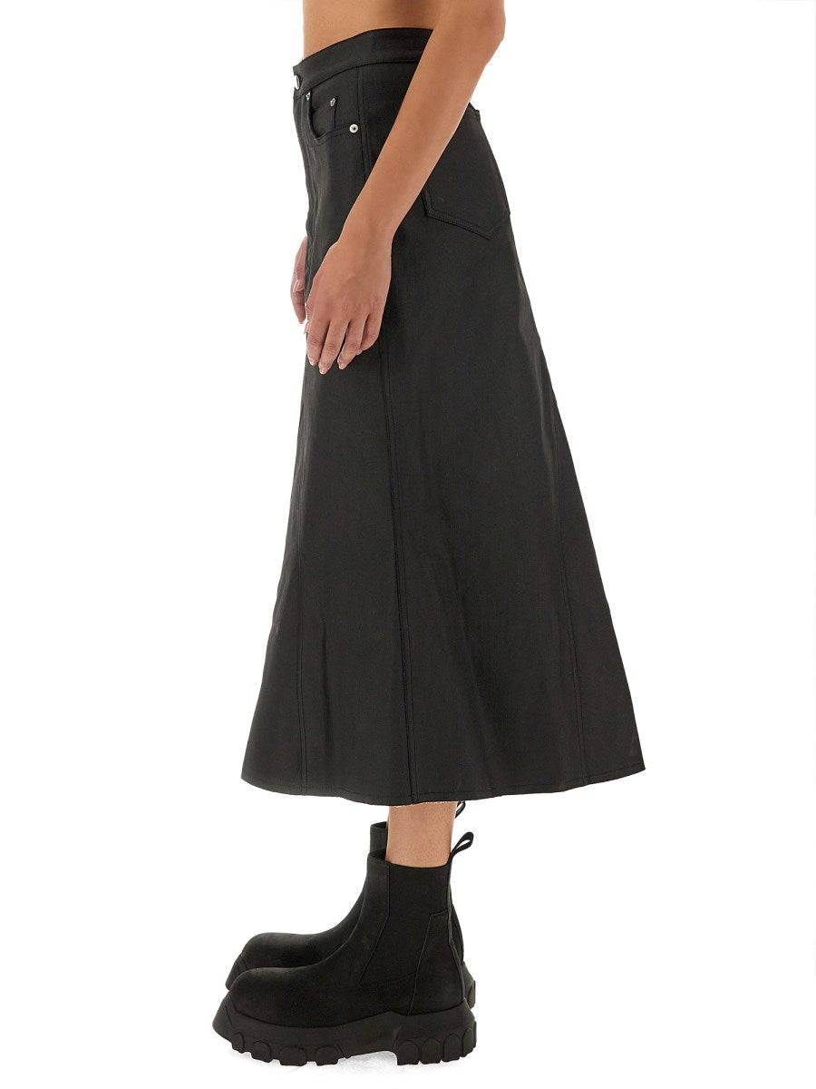 Paneled Denim Midi Skirt in Black