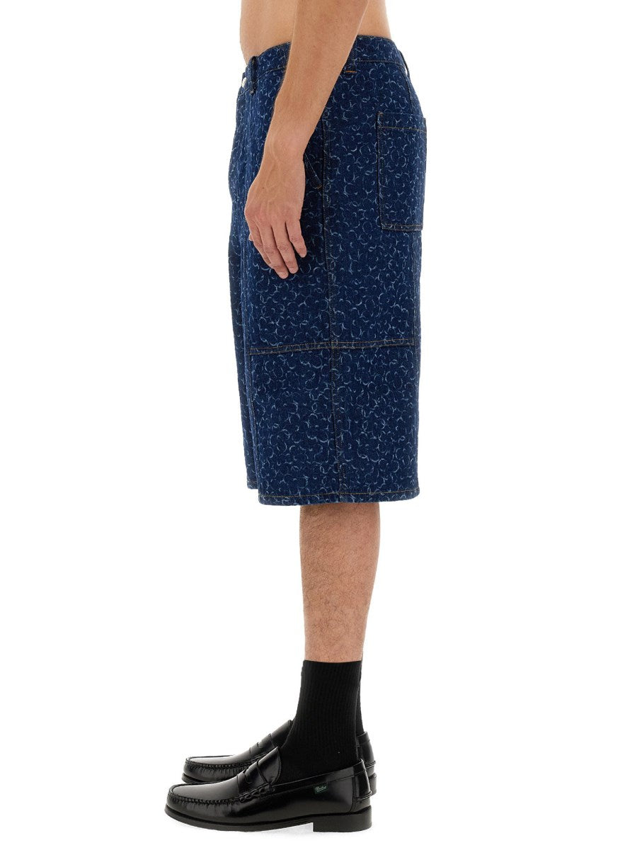 Printed Denim Bermuda Shorts