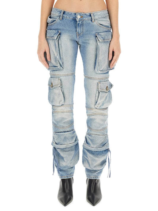 Low-Rise Cargo Jeans in Light Blue