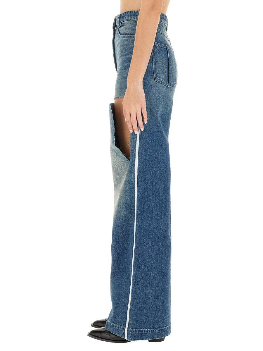 Wide Jeans with Side Stripe and Thigh Slit