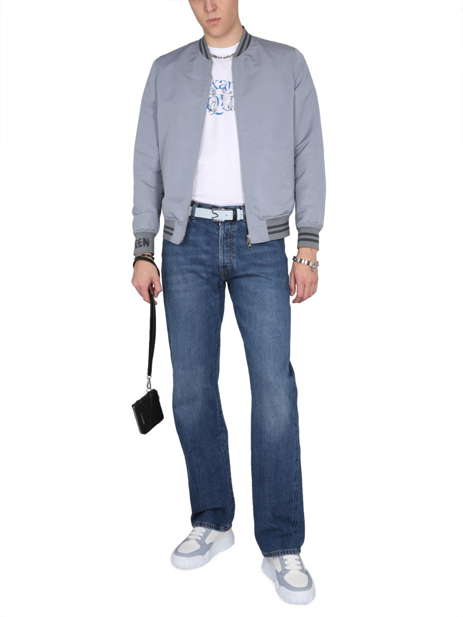 Five-Pocket Straight Jeans in Mid Blue