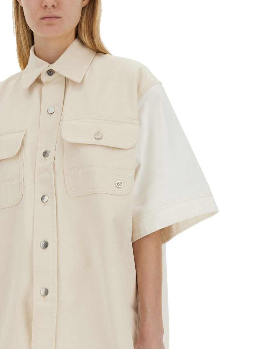 Short-Sleeve Denim Shirt in Ivory