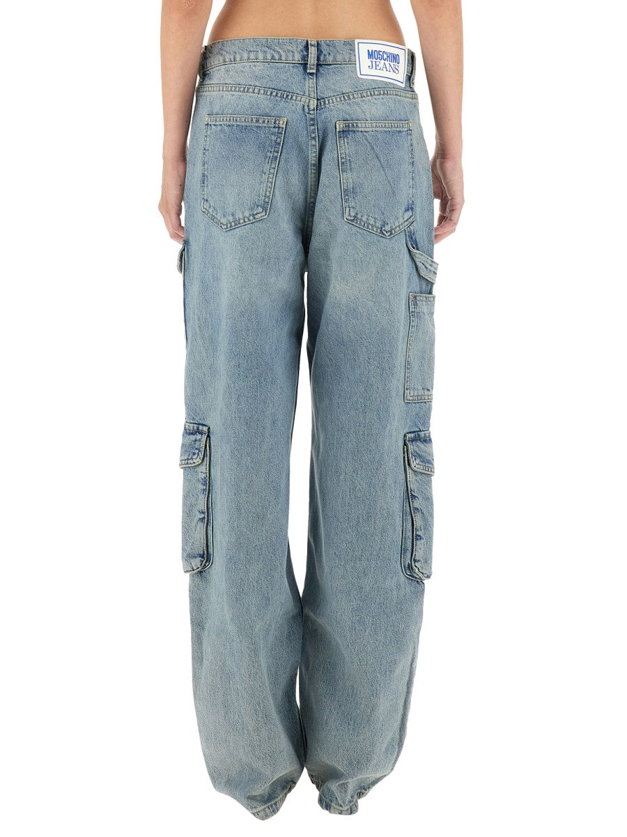 Wide Cargo Jeans in Light Blue