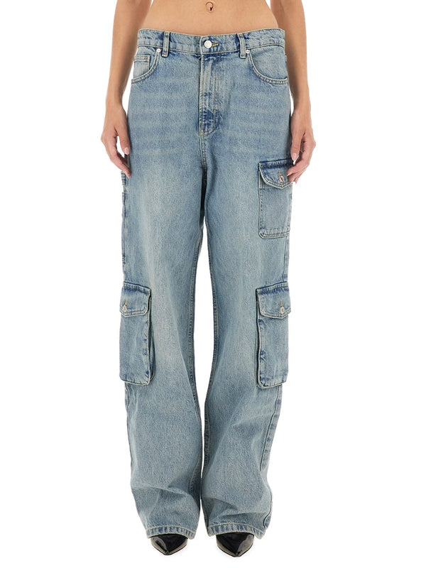 Wide Cargo Jeans in Light Blue