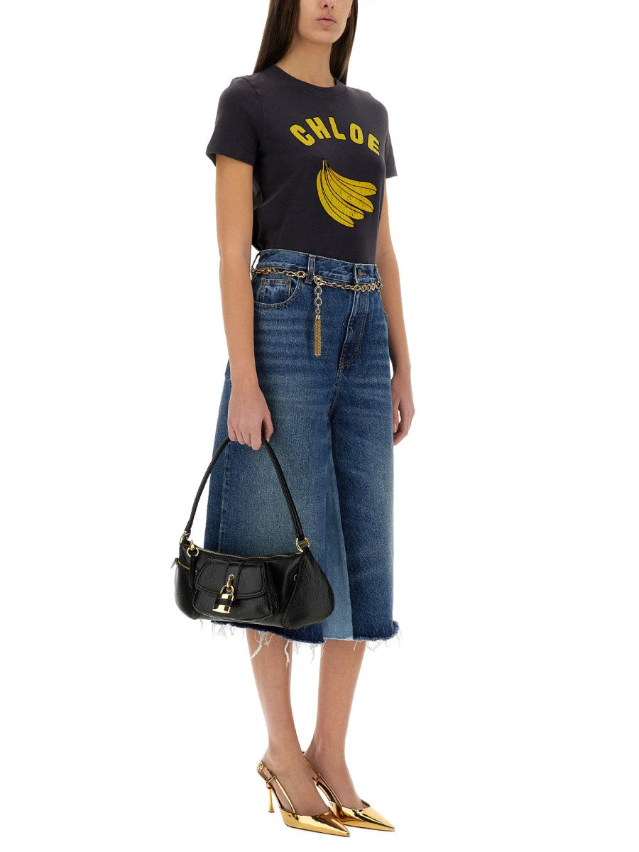Chloé Patchwork Denim Bermuda Shorts, view 3