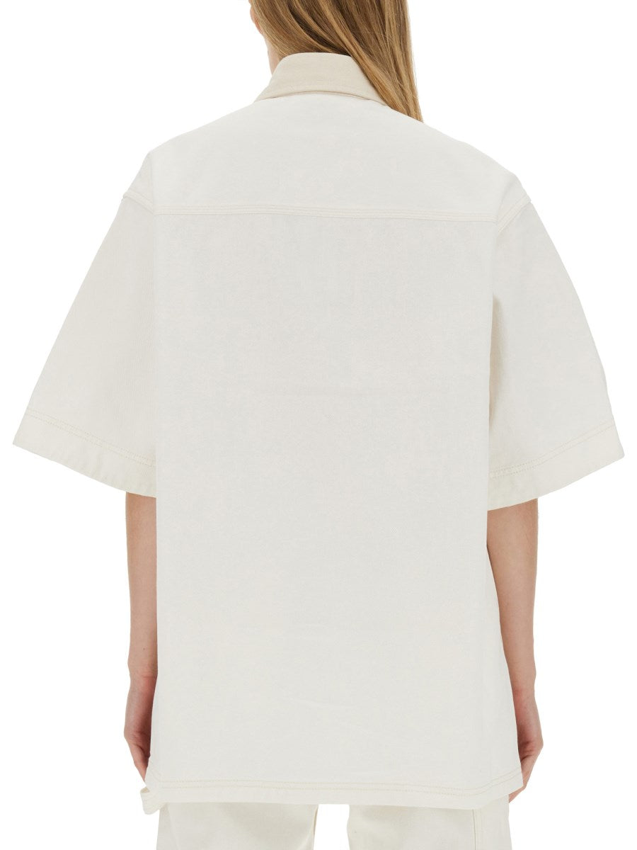 Short-Sleeve Denim Shirt in Ivory