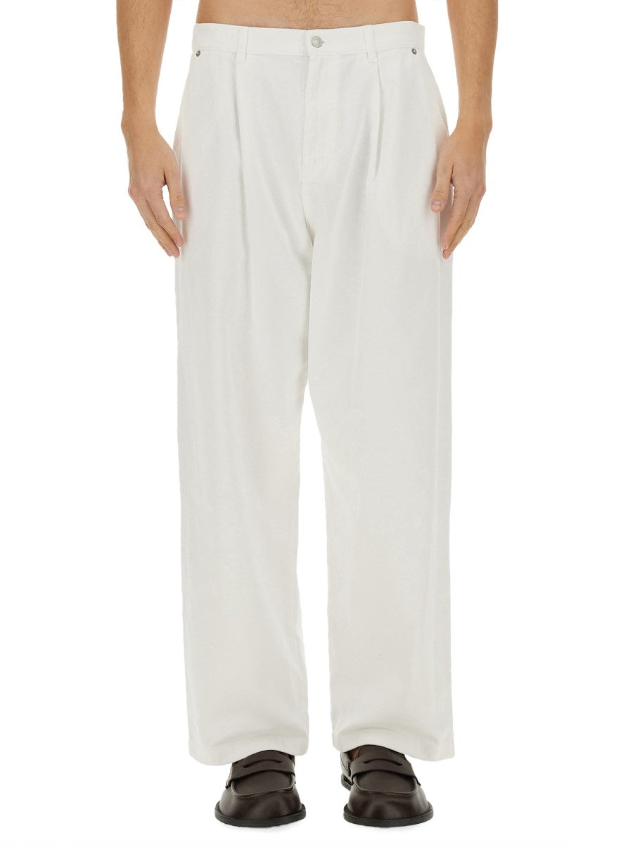 Pleated Wide Jeans in White