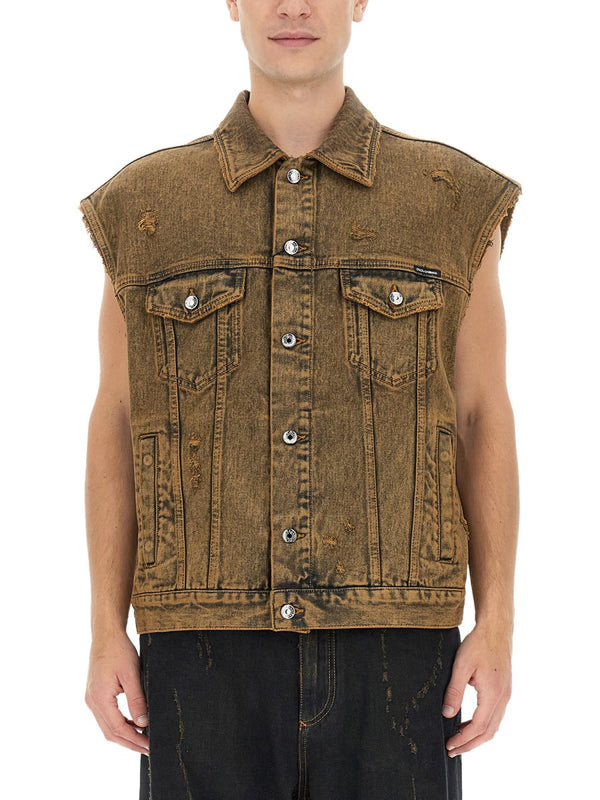 Overdyed Denim Vest in Rust