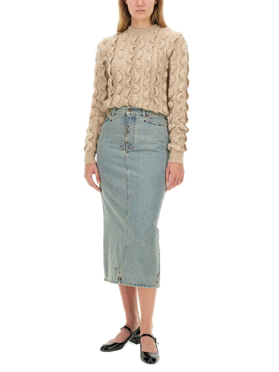 Embellished Denim Pencil Skirt