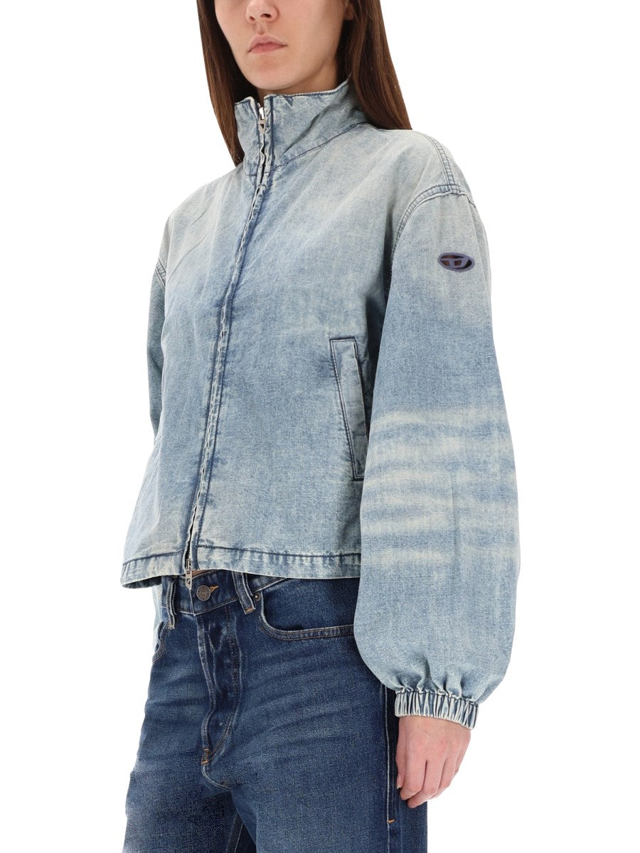 Zip Denim Jacket in Bleached Blue