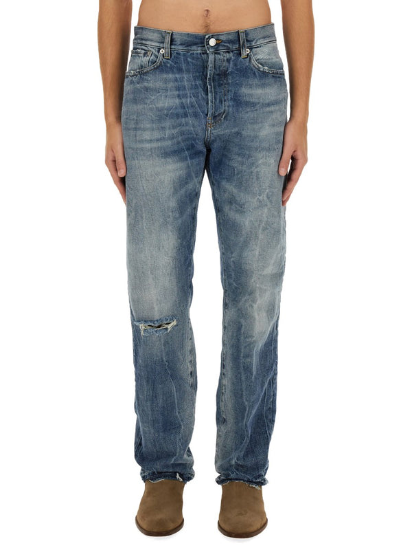 Straight Jeans with Ripped Knee