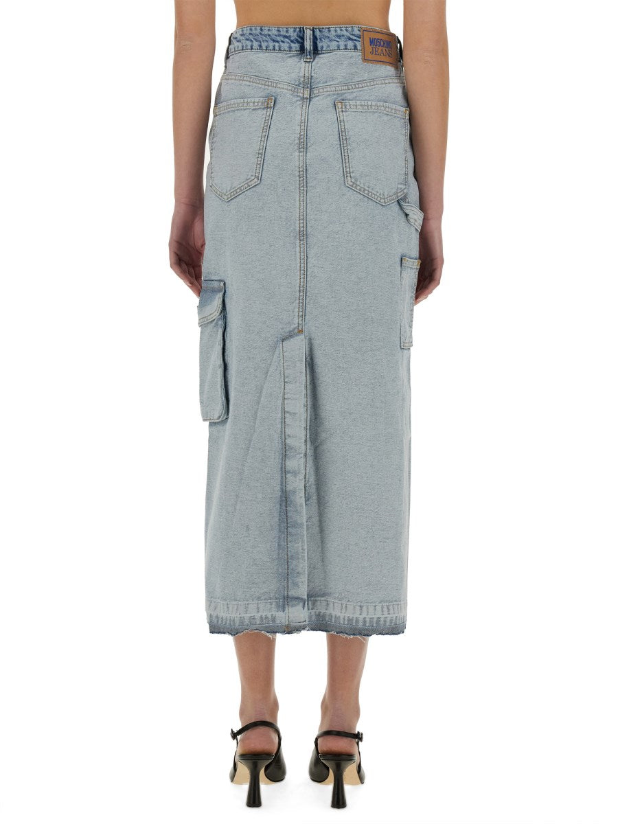 Long Denim Cargo Skirt