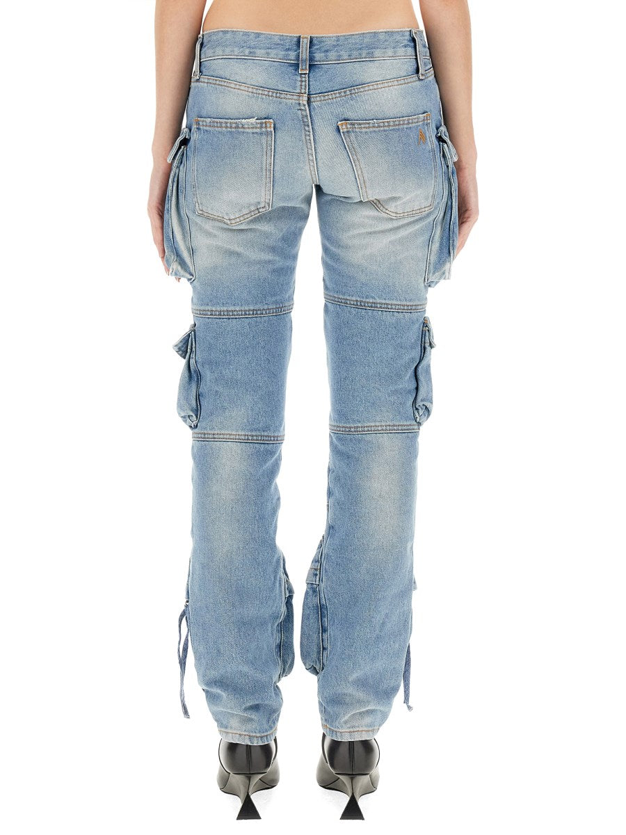 Low-Rise Cargo Jeans in Light Blue