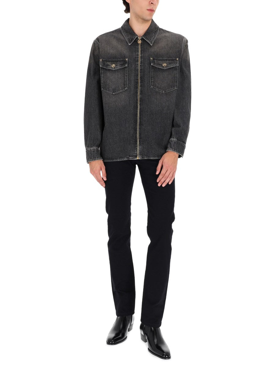 Zip Denim Jacket in Washed Black