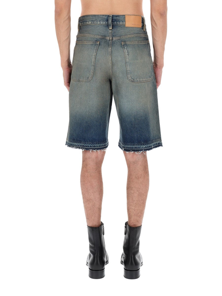 Wide Raw-Hem Denim Shorts