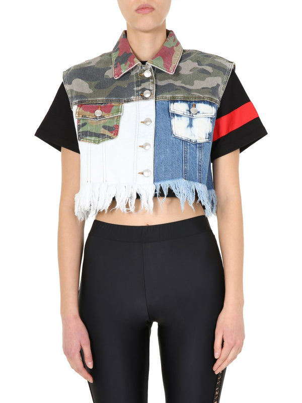 Cropped Patchwork Denim Vest