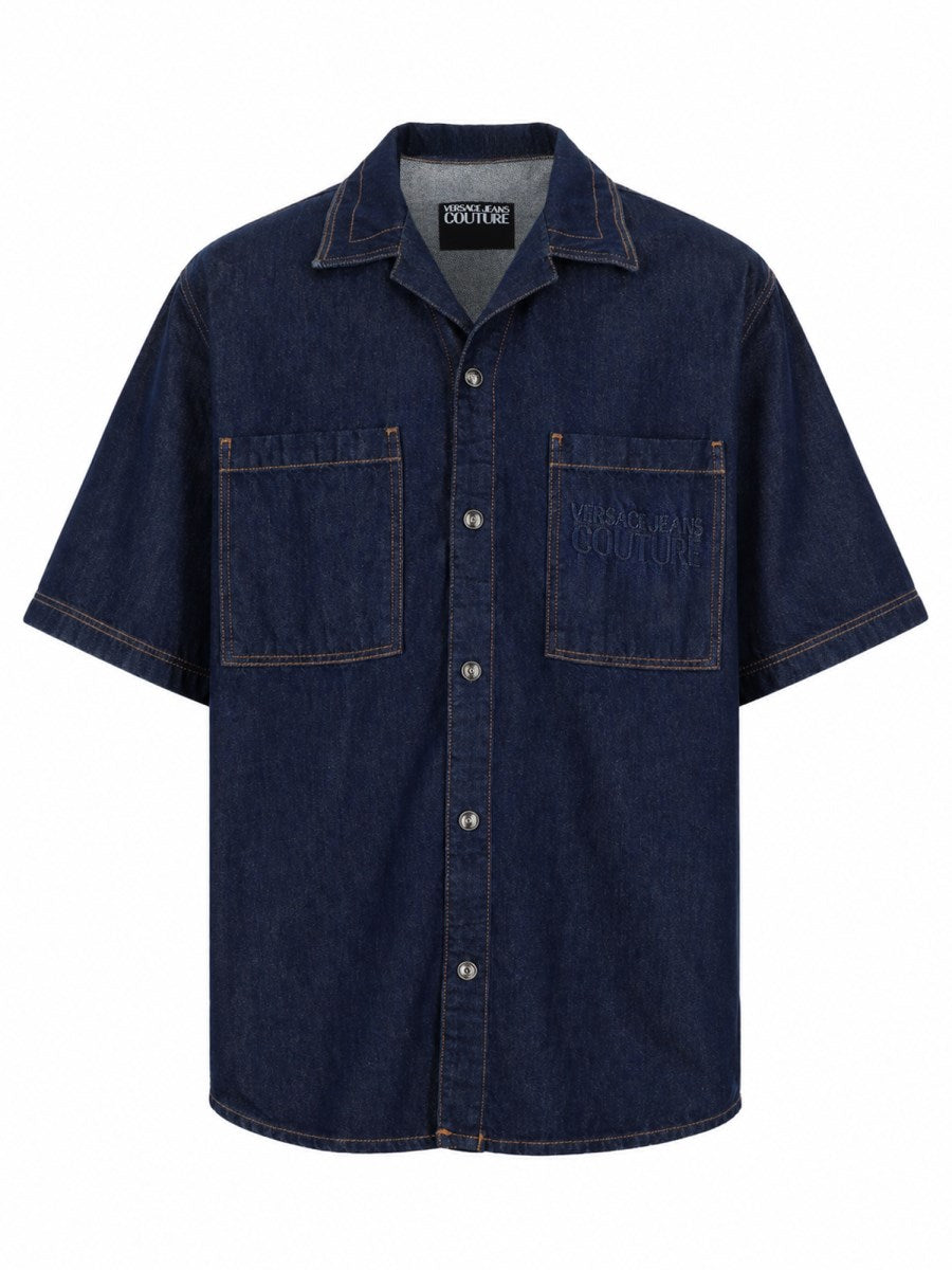 Short-Sleeve Denim Shirt with Logo