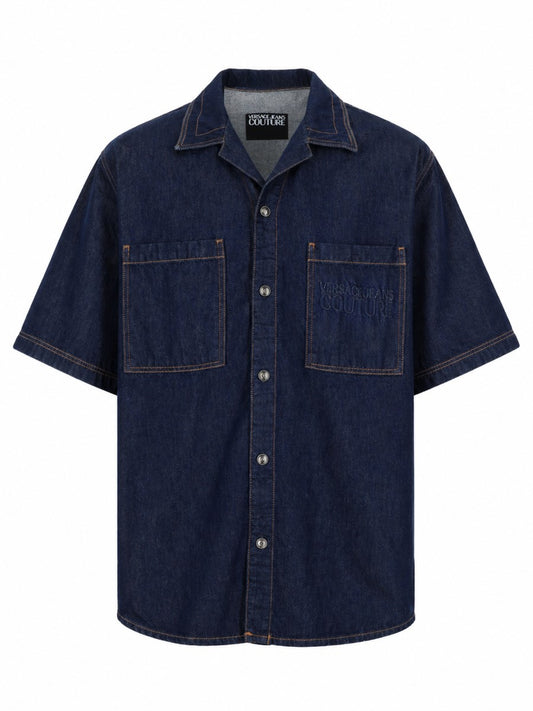 Short-Sleeve Denim Shirt with Logo