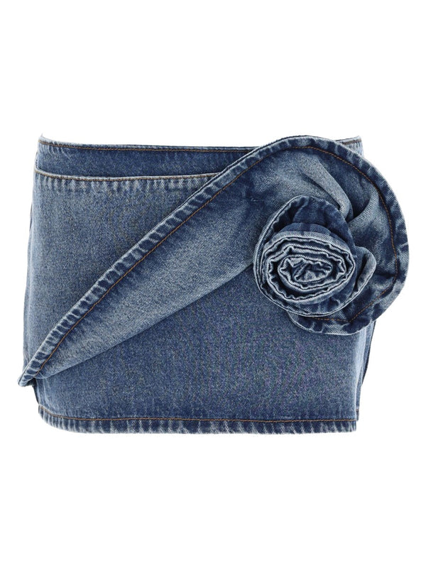 Rose Wrap Mini Skirt in Blue Denim