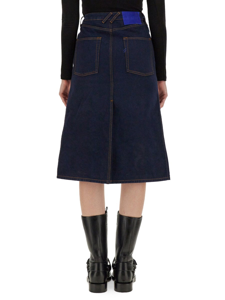 Midi Denim Skirt with Front Slit