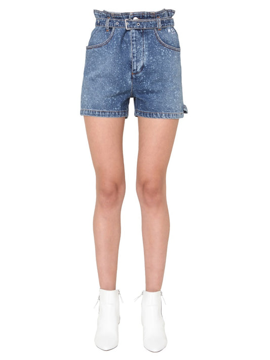 Belted Paperbag Denim Shorts