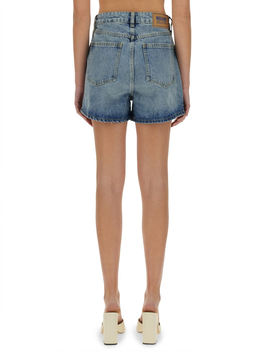 High-Rise Denim Shorts in Light Blue