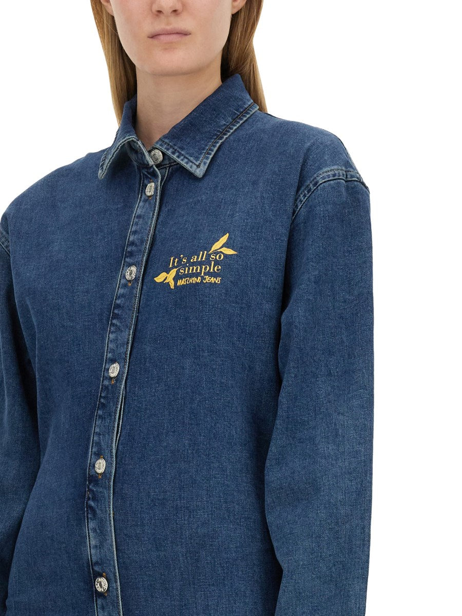 Embroidered Denim Shirt Dress