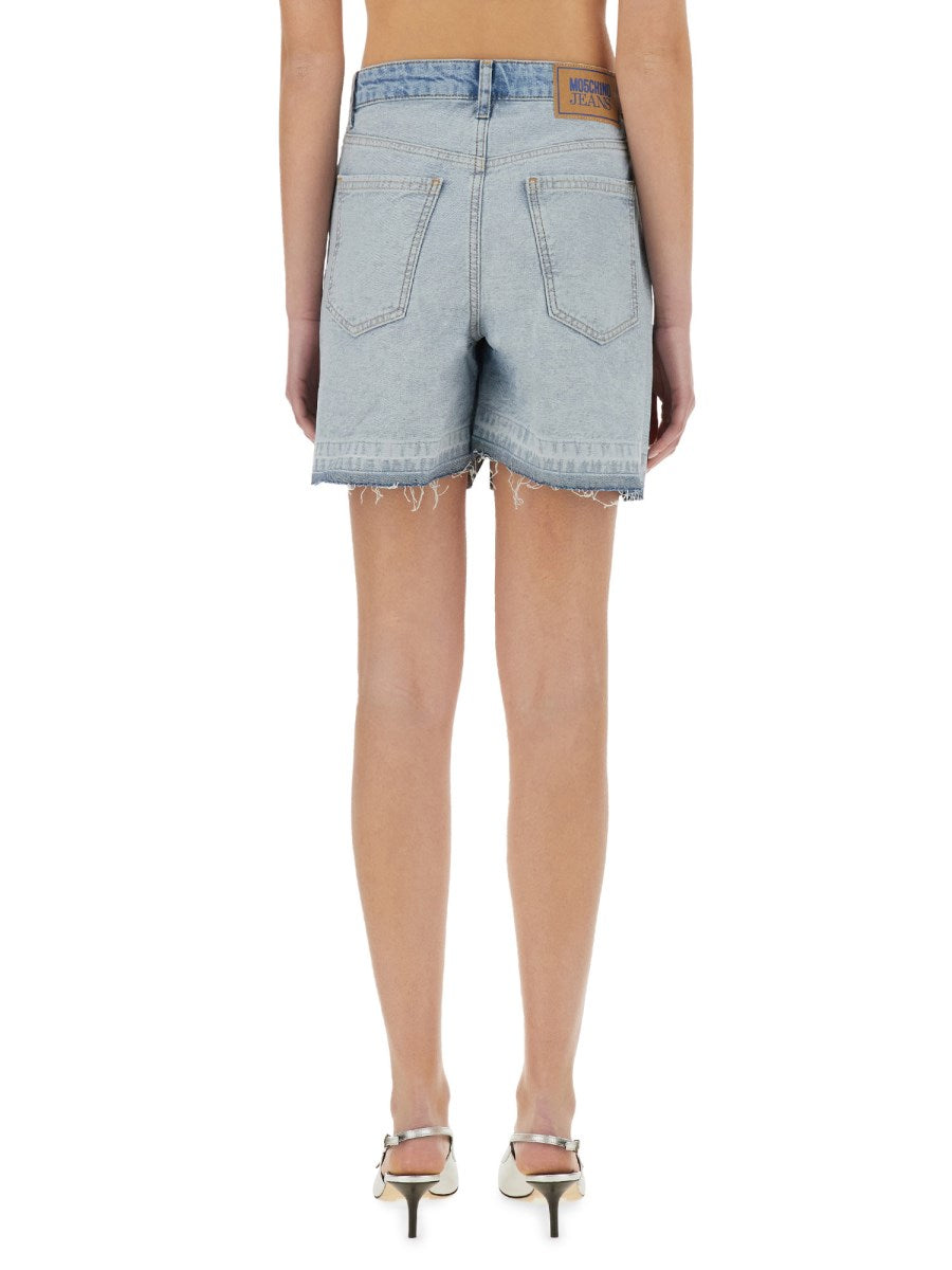 Raw-Hem Denim Shorts in Light Blue