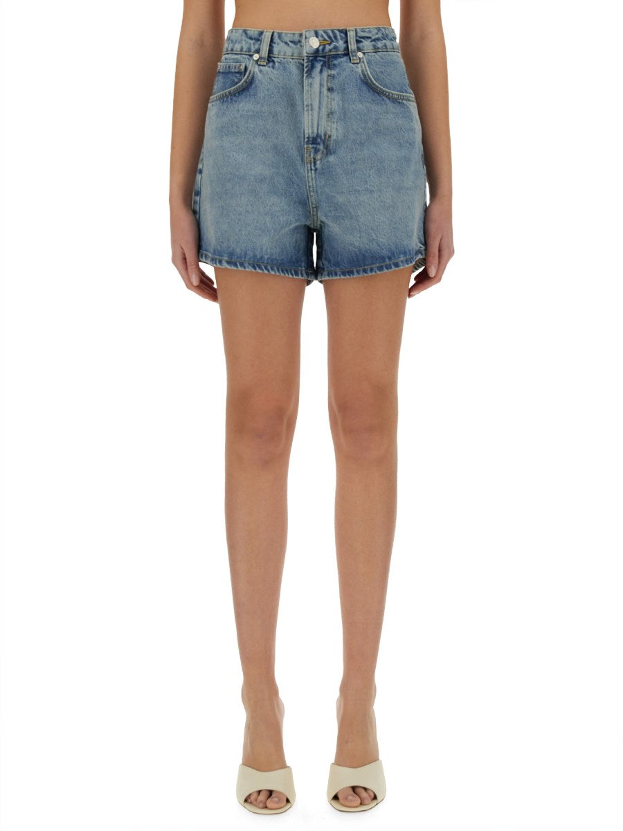 High-Rise Denim Shorts in Light Blue