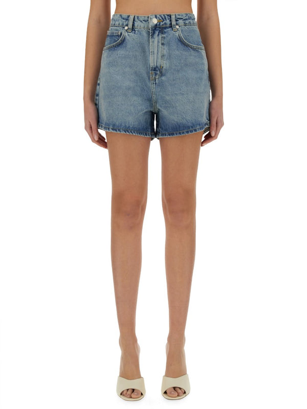 High-Rise Denim Shorts in Light Blue