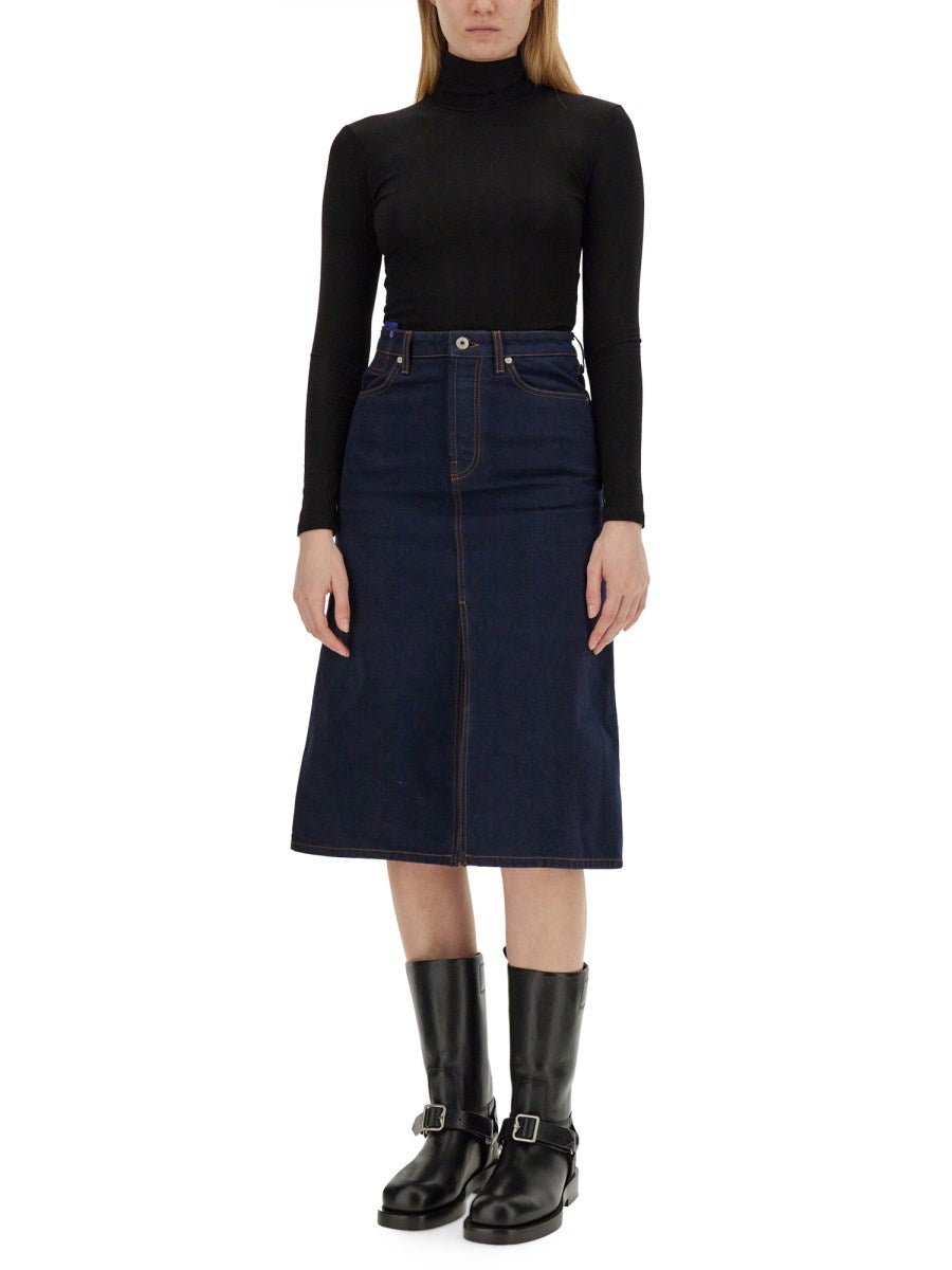 Midi Denim Skirt with Front Slit