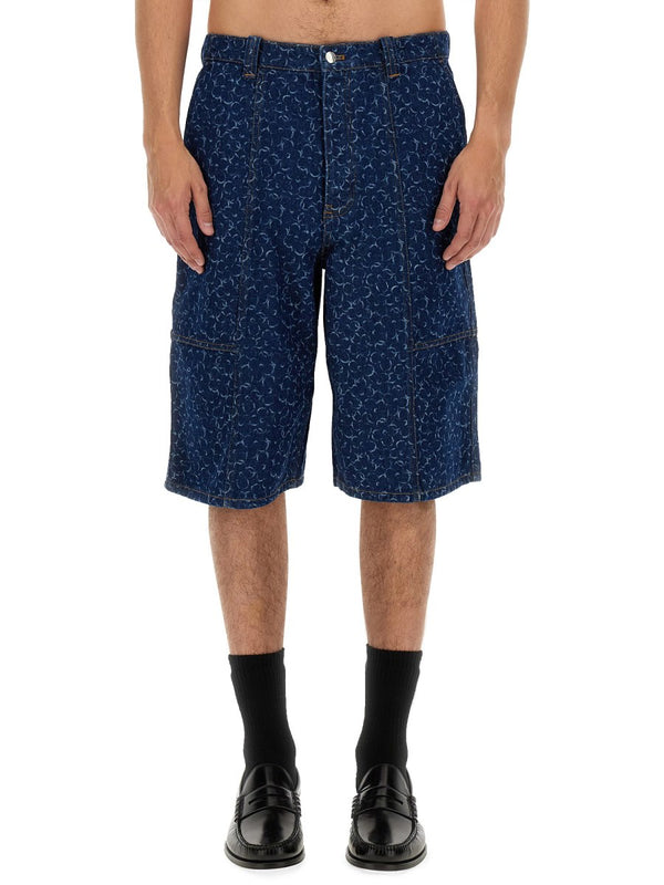 Printed Denim Bermuda Shorts
